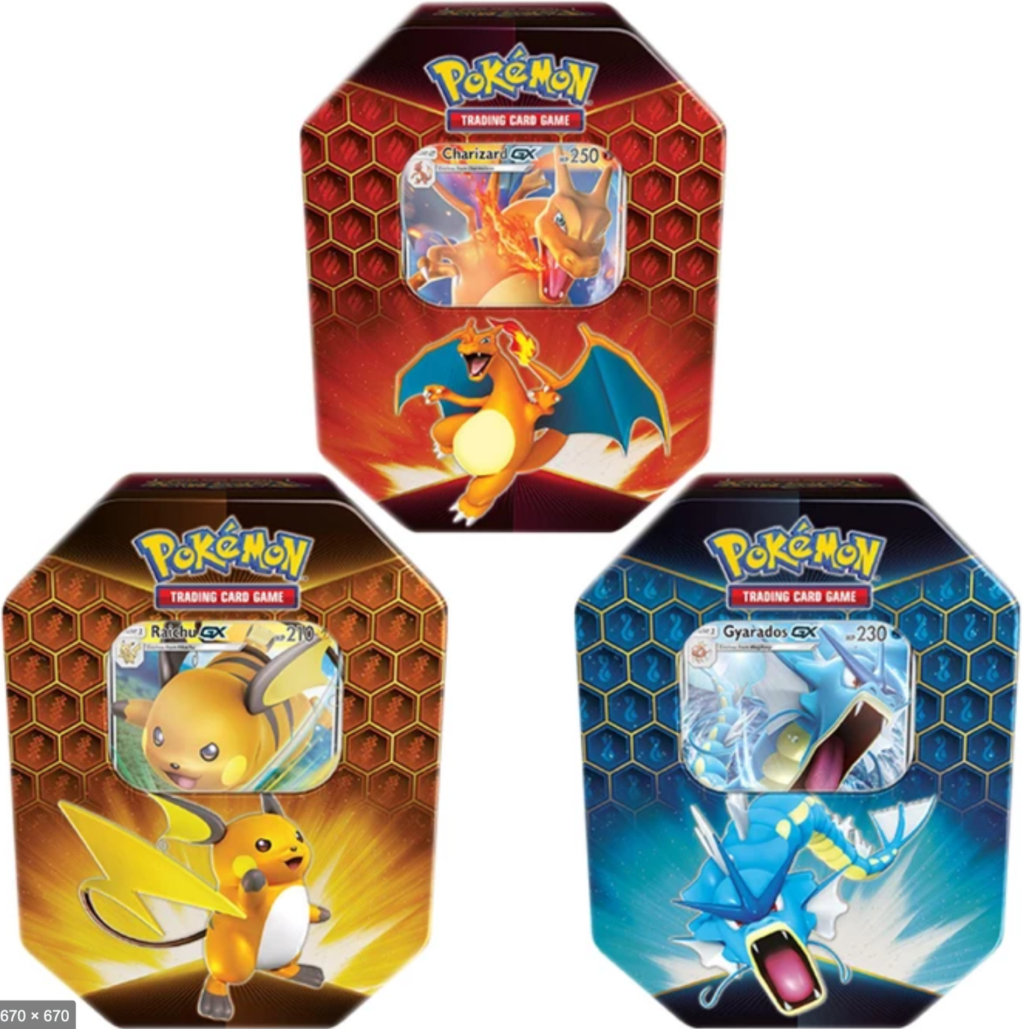 Hidden Fates Tins - Set of 3 - Charizard, Raichu & Gyarados